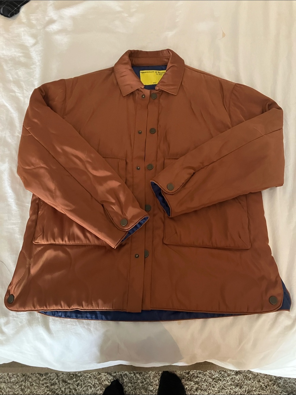 Men's Rust Brown Puffer Jacket - Insulated Snap-Front Coat